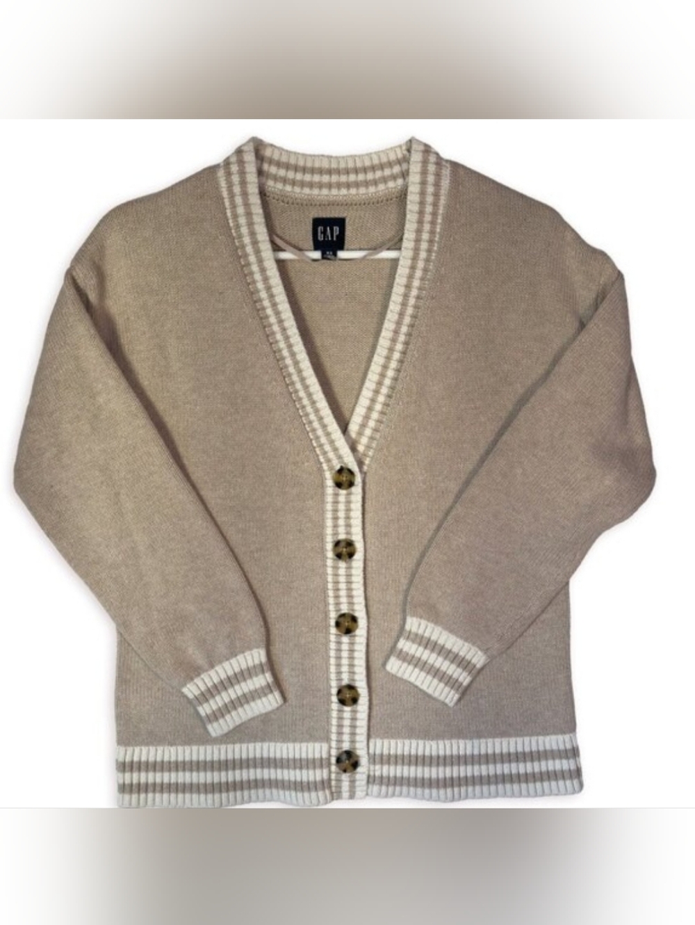 GAP Beige Cardigan with Cream Trim